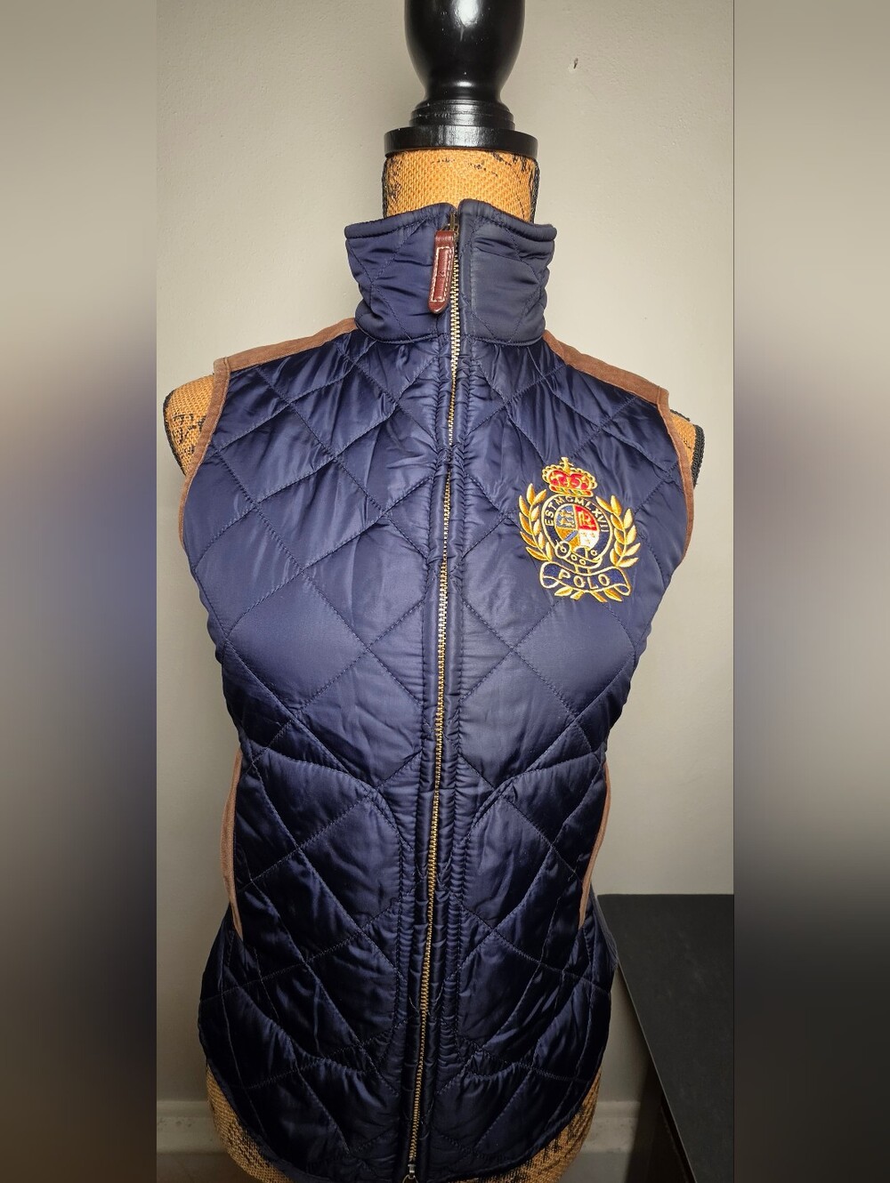 Ralph Lauren Navy Quilted Sleeveless Vest with Embroidered Crest